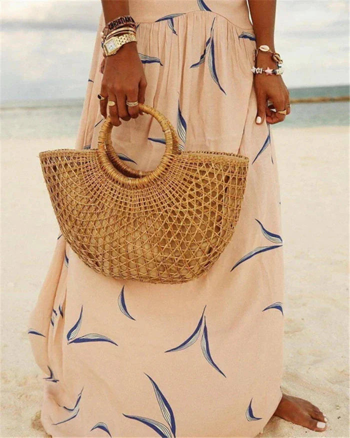 Women's Maxi Dress - V-Neck - Short Sleeve - Cut-Out Waist - Flowy Lightweight Fit