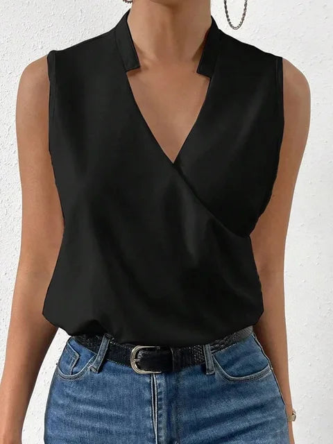 Women's Sleeveless Blouse - V-Neck Split Detail - Lightweight Floral Elegant Wear