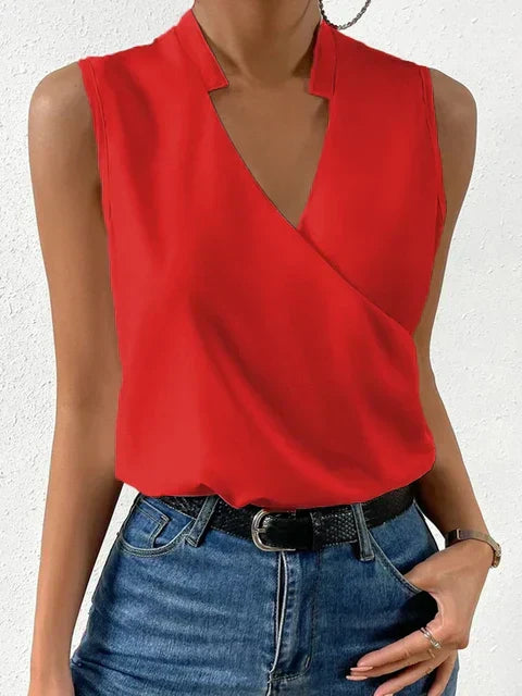 Women's Sleeveless Blouse - V-Neck Split Detail - Lightweight Floral Elegant Wear
