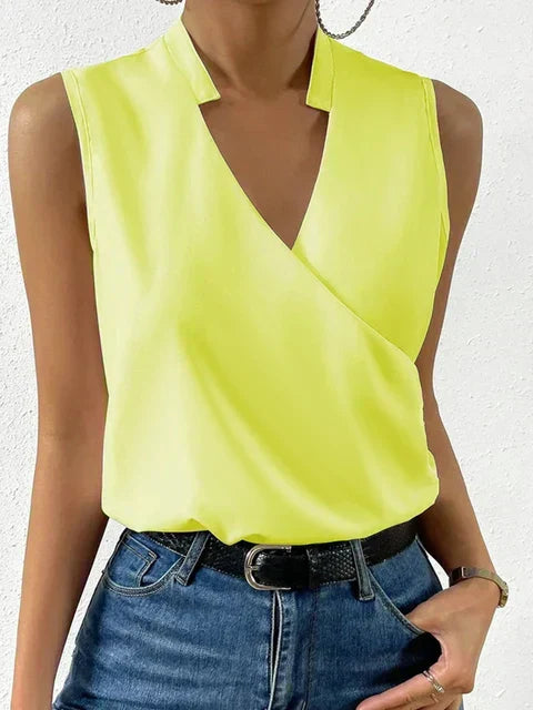 Women's Sleeveless Blouse - V-Neck Split Detail - Lightweight Floral Elegant Wear