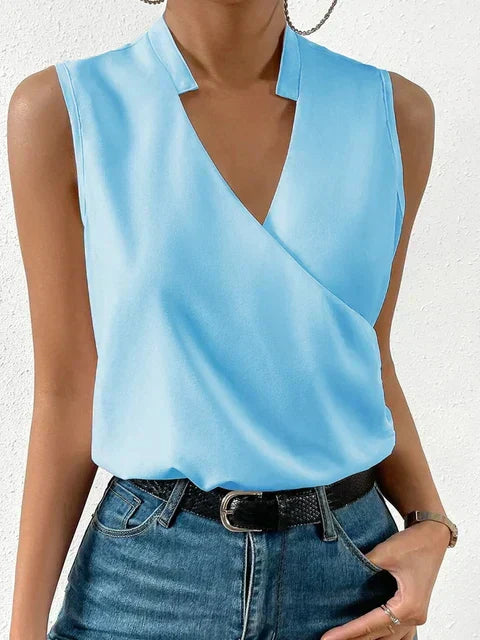 Women's Sleeveless Blouse - V-Neck Split Detail - Lightweight Floral Elegant Wear