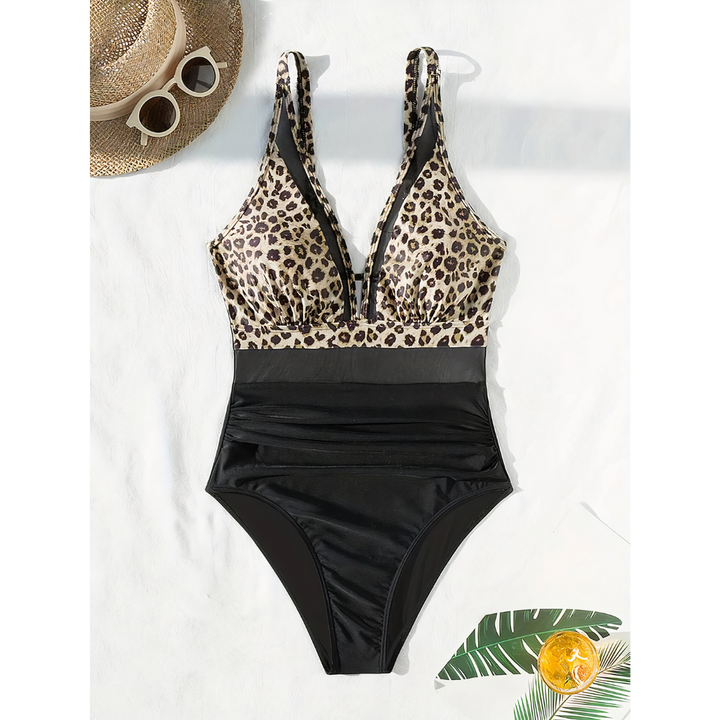 Women’s Swimsuit – Plunging Neckline – Mesh Detail – High-Cut Leg – Breathable Blend