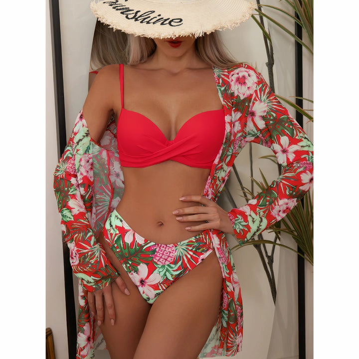 Women’s Three-Piece Bikini Set – High Waist – Crossover Top – Breathable Stretch Blend