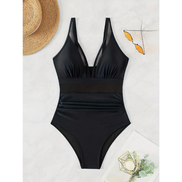 Women’s Swimsuit – Plunging Neckline – Mesh Detail – High-Cut Leg – Breathable Blend