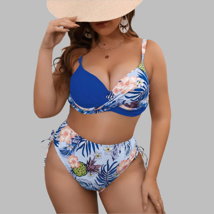 Women’s Bikini Set – Curvy Fit – Twist Front Top – High Waist – Adjustable Straps