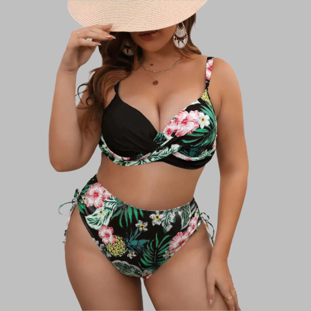 Women’s Bikini Set – Curvy Fit – Twist Front Top – High Waist – Adjustable Straps