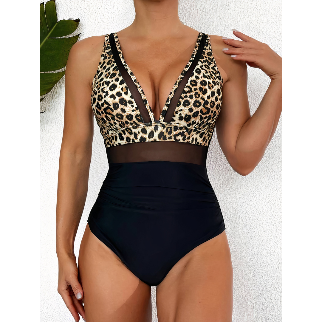 Women’s Swimsuit – Plunging Neckline – Mesh Detail – High-Cut Leg – Breathable Blend