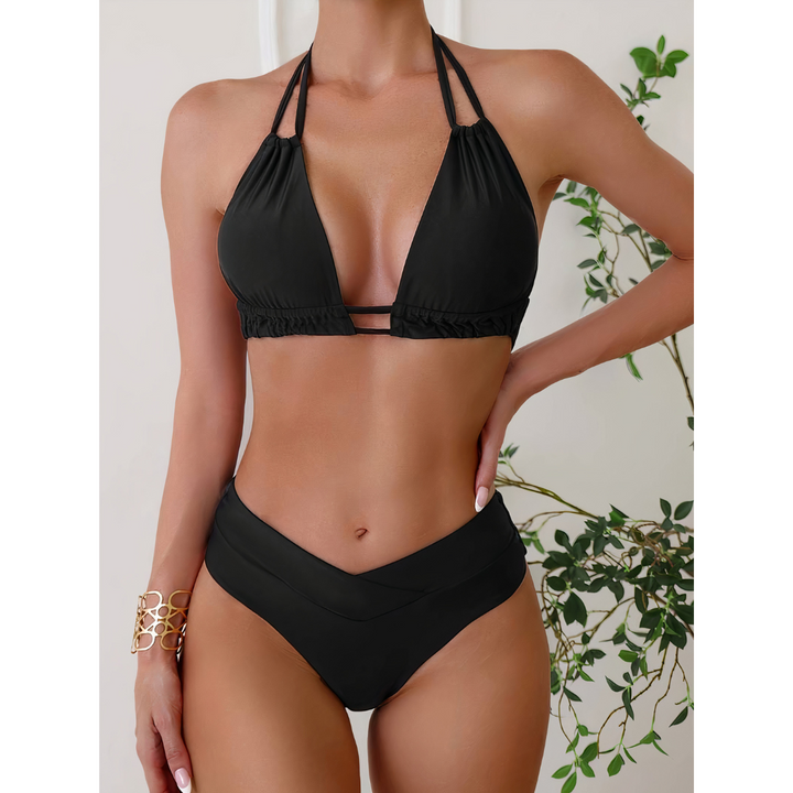 Women’s Bikini Set – Halter Neck Top – High-Waisted V-Cut Bottom – Breathable Blend