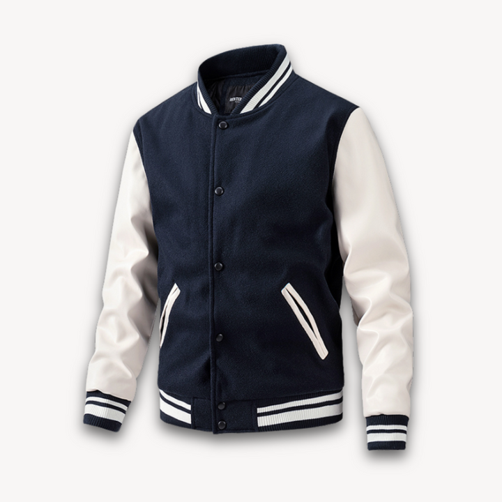 Men's Varsity Jacket – Classic Fit – Soft Textured Body – Snap Front