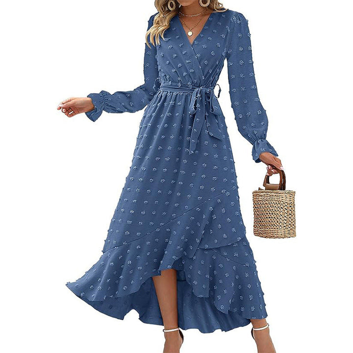 Women's Wrap Dress - V-Neck Tie Waist - Long Sleeve High-Low Hem - Elegant Flowy Fit