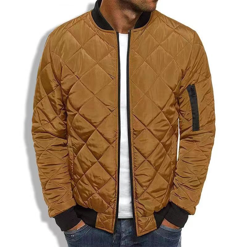 Men’s Quilted Jacket - Regular Fit - Diamond Stitch - Ribbed Trim - Zip Pocket