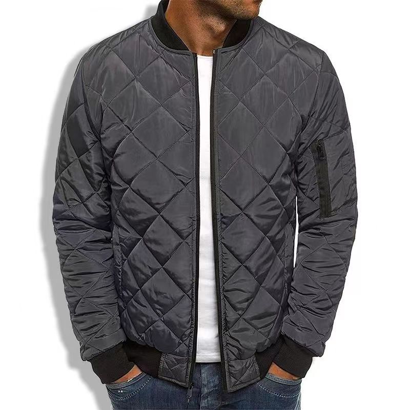 Men’s Quilted Jacket - Regular Fit - Diamond Stitch - Ribbed Trim - Zip Pocket