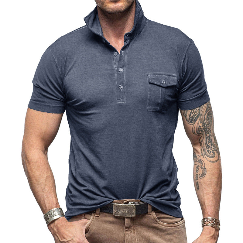 Men’s Polo Shirt - Slim Fit - Cotton - Stand Collar - Buttoned Chest Pocket