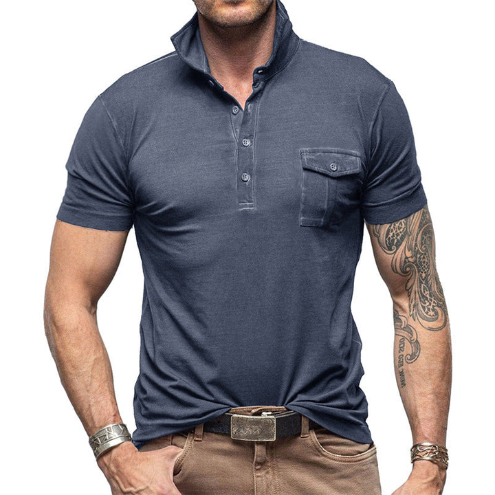 Men’s Polo Shirt - Slim Fit - Cotton - Stand Collar - Buttoned Chest Pocket
