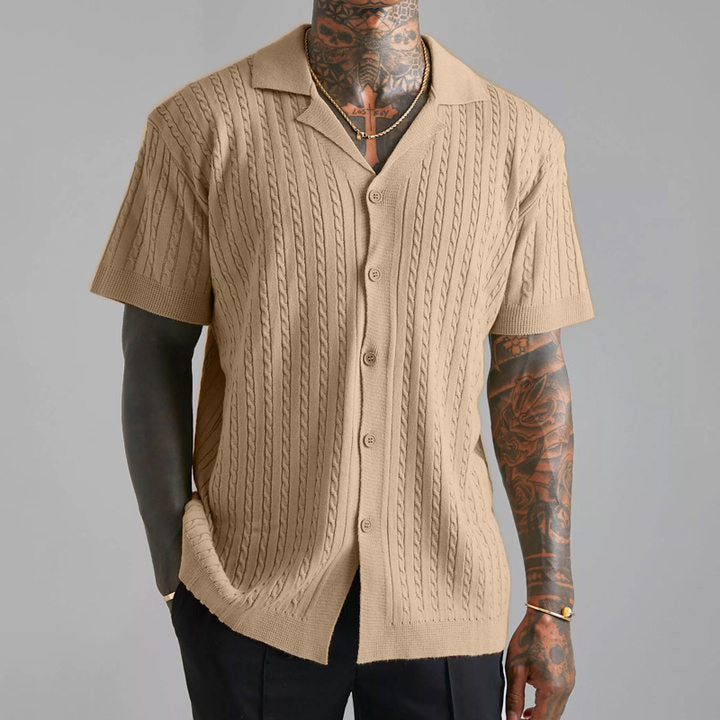 Men’s Knit Button-Up Shirt – Soft Knit – Relaxed Fit – Short Sleeve Casual Wear