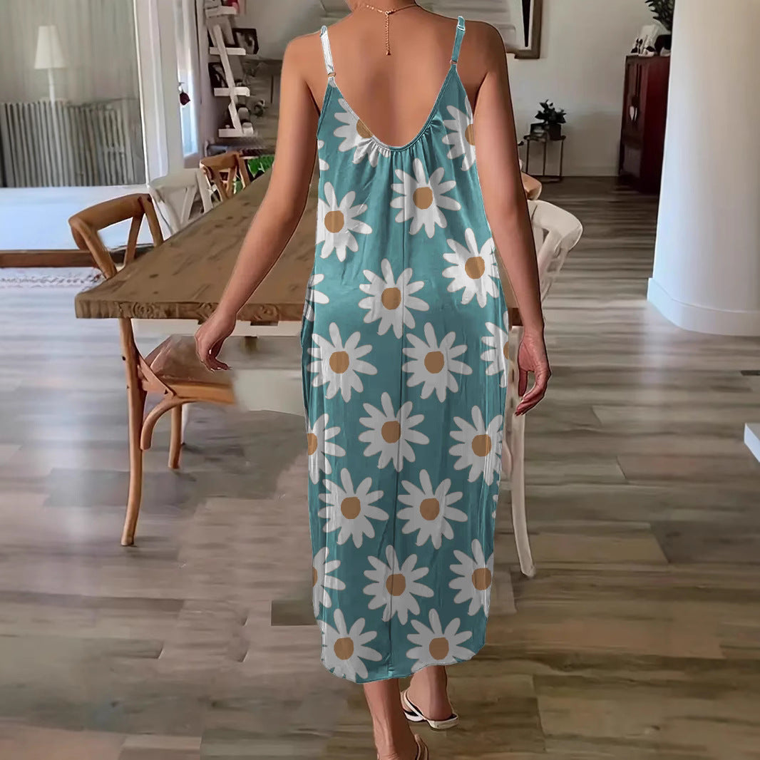 Women’s Maxi Dress – Flowing Fit – Spaghetti Straps – Floral Print – Breathable Blend
