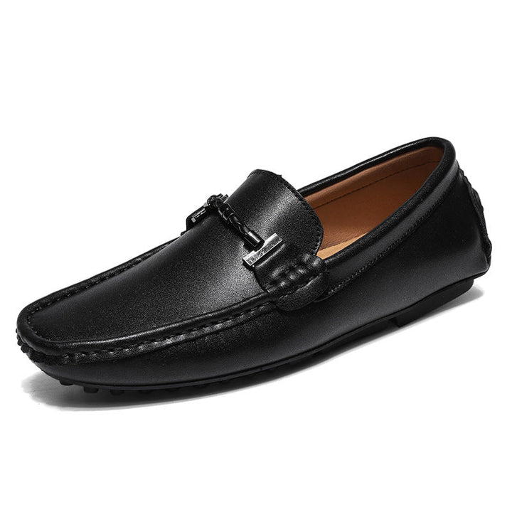 Men's Loafers – Slip-On Design – Metal Buckle – Round Toe – Textured Sole