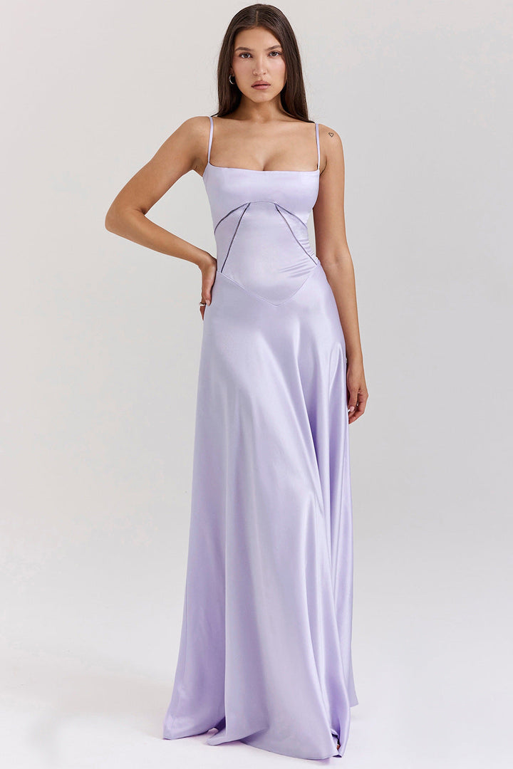 Women’s Evening Gown - Silk Feel - Cut-Out Waist - Spaghetti Strap Full-Length Dress