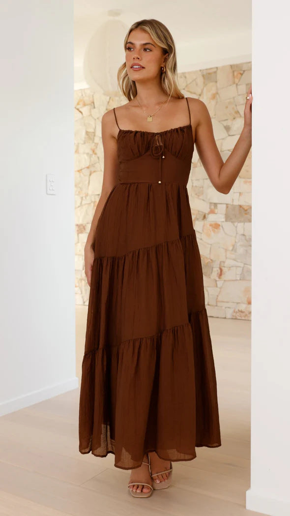 Women's Midi Dress - Tiered Flowy Fit - Spaghetti Straps - Sweetheart Neckline