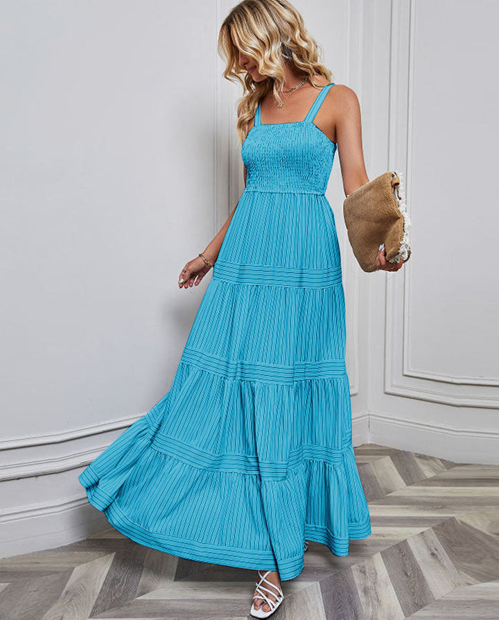 Women’s Maxi Dress – Smocked Bodice – Tiered Flowing Skirt – Lightweight Cotton – Spaghetti Straps