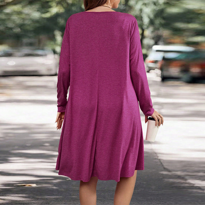 Women’s Long Sleeve Dress – Relaxed Fit – Flowy Knit – Mid-Length with Pockets