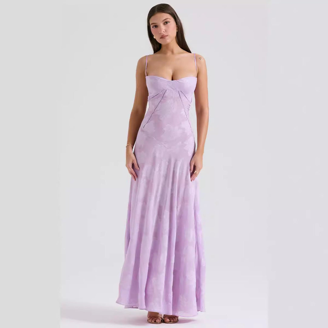 Women’s Maxi Dress – A-Line Silhouette – Sweetheart Neckline – Spaghetti Straps – Floral Pattern