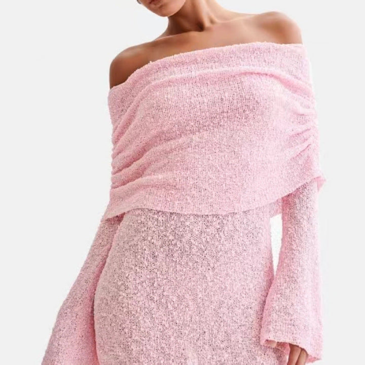 Women’s Knit Dress – Off-Shoulder – Slim Fit – Long Sleeve – Soft Textured Fabric