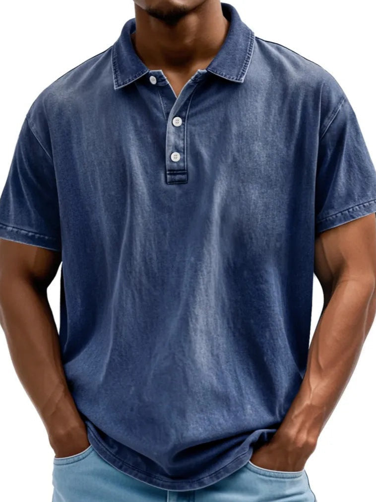 Men’s Polo Shirt - Relaxed Fit - Washed Retro Style - Short Sleeve Casual Wear