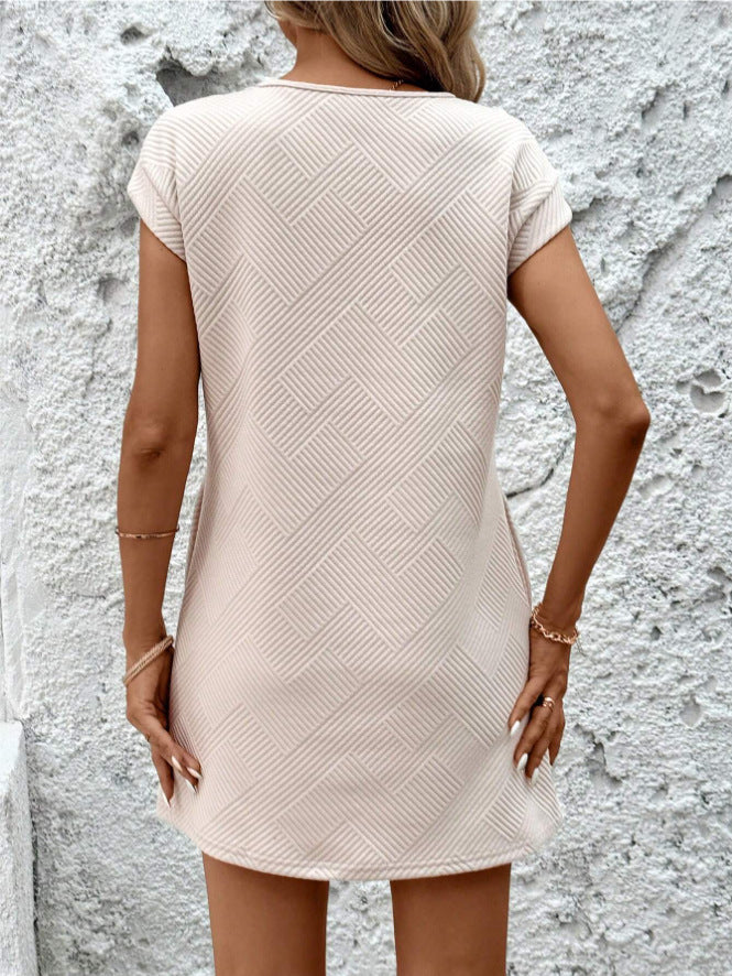 Women’s Mini Dress – Relaxed Fit – Textured Geometric Design – Short Sleeve Casual Style