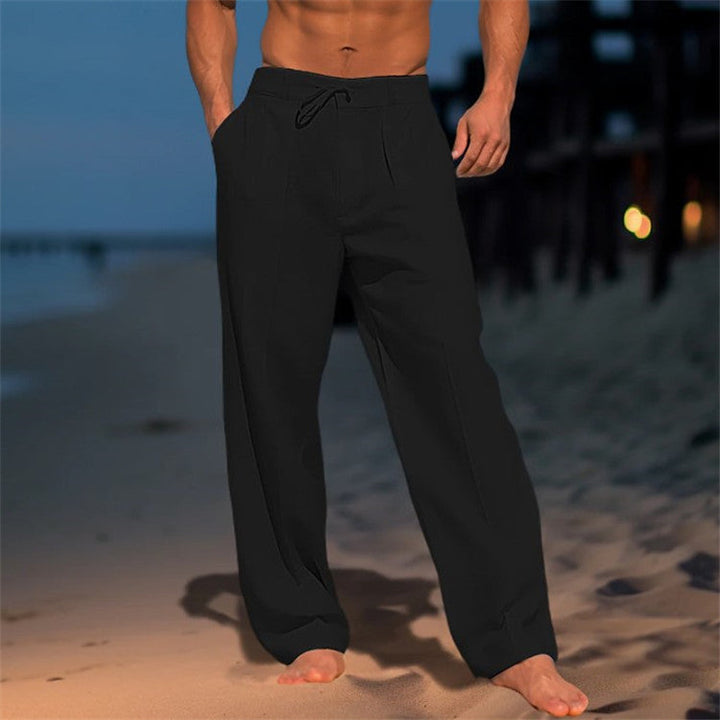 Men’s Casual Pants - Relaxed Fit - Drawstring Waist - Breathable Natural Fibers - Full Length
