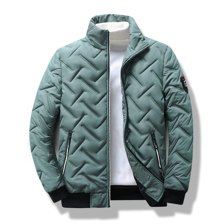Men’s Quilted Jacket - Slim Fit - Stand Collar - Zippered Pockets - Ribbed Hem