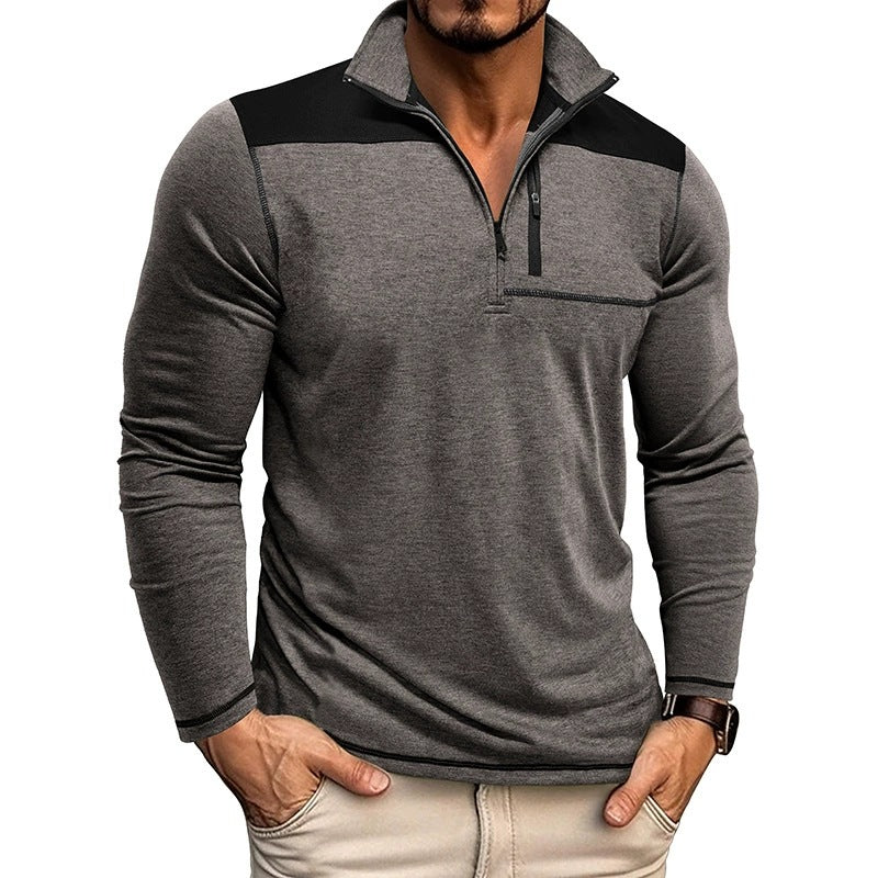 Men’s Pullover Shirt – Slim Fit – Soft Knit – Half Zip – Contrast Panel – Long Sleeve