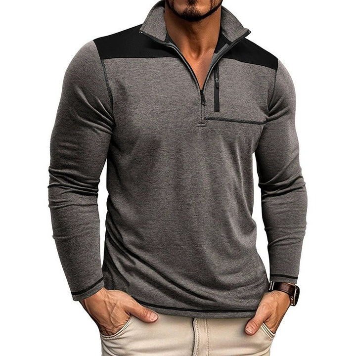 Men’s Pullover Shirt – Slim Fit – Soft Knit – Half Zip – Contrast Panel – Long Sleeve