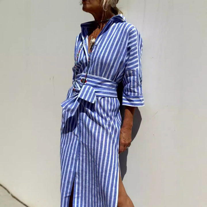 Women’s Shirt Dress – Relaxed Fit – Midi Length – Button Down – Breathable Blend