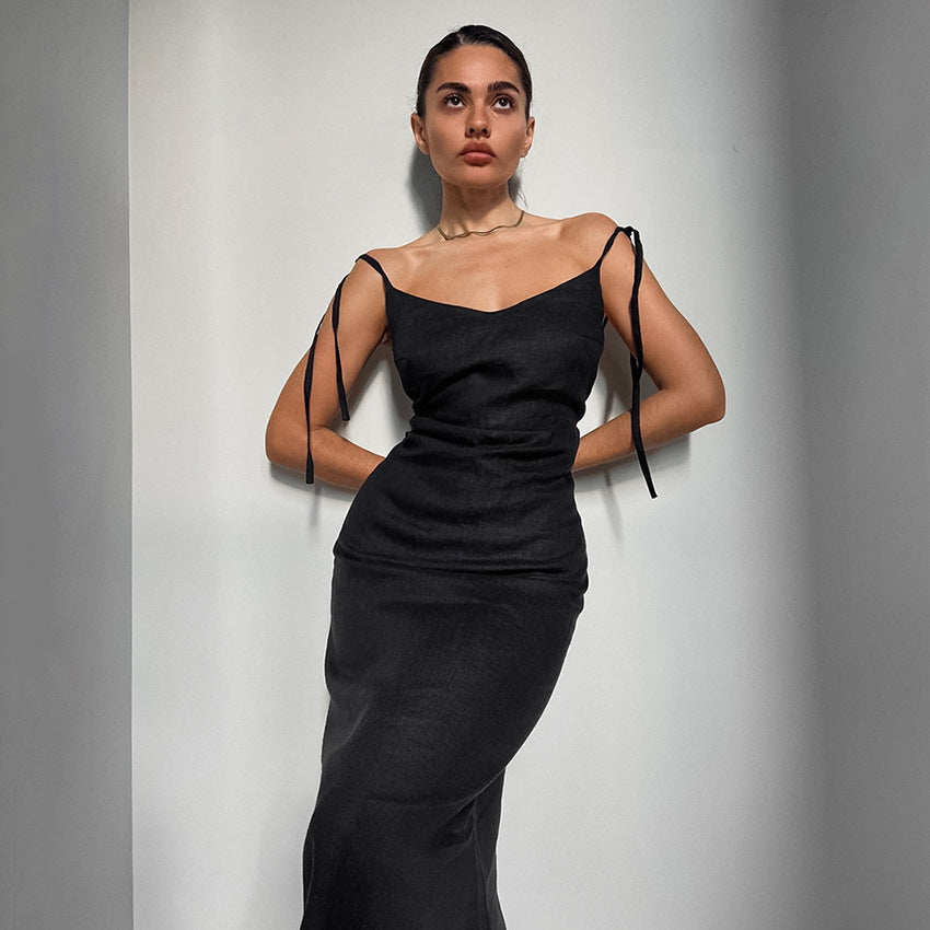 Women’s Maxi Dress – Lightweight Fabric – Sweetheart Neckline – Adjustable Tie Straps