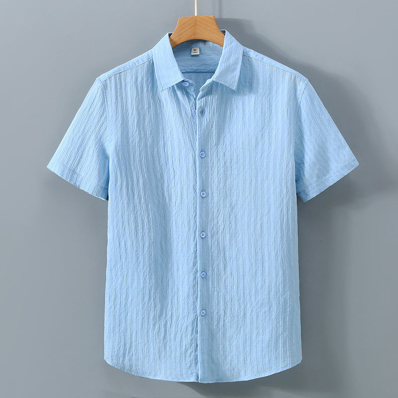 Men's Button-Down Shirt - Relaxed Fit - Short Sleeve - Textured Breathable Blend