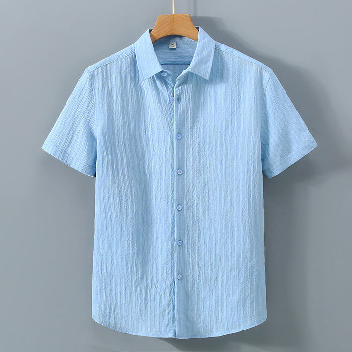 Men's Button-Down Shirt - Relaxed Fit - Short Sleeve - Textured Breathable Blend