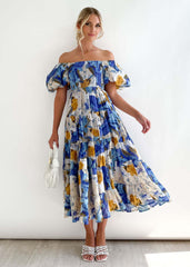 Women’s Maxi Dress – Off Shoulder – Smocked Bust – Tiered Skirt – Breathable Blend