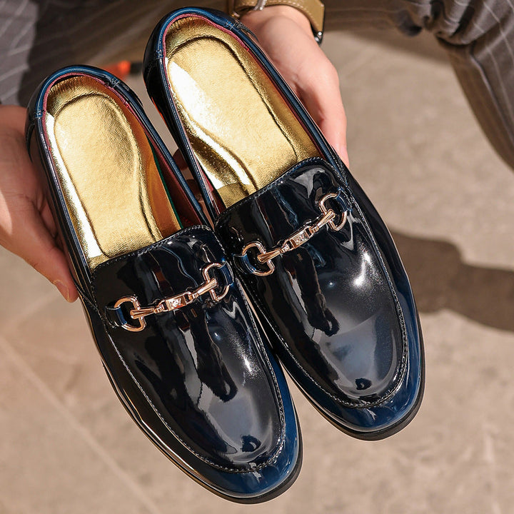 Men’s Dress Loafers – Patent Leather – Slip-On – Metal Bit Accent – Formal Footwear