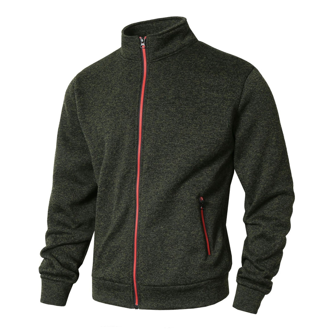 Men’s Zip-Up Jacket – Fleece Lined – Knit Fabric – Regular Fit – Stand Collar – Zipper Pockets
