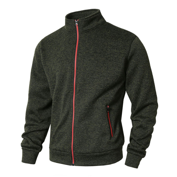 Men’s Zip-Up Jacket – Fleece Lined – Knit Fabric – Regular Fit – Stand Collar – Zipper Pockets