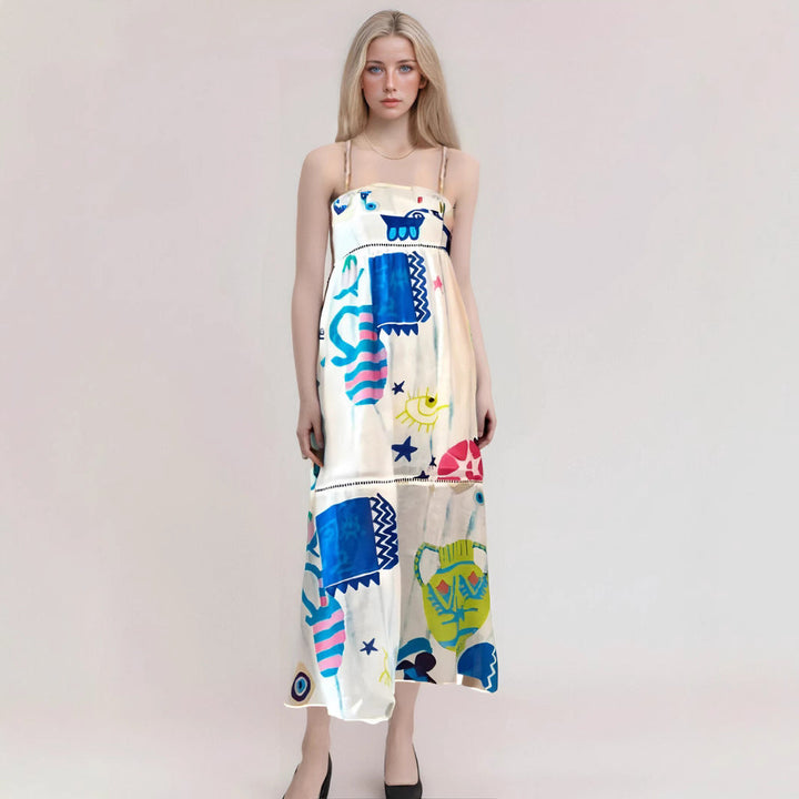Women’s Maxi Dress – Lightweight Cotton – Flowy Fit – Thin Strap – Boho Print