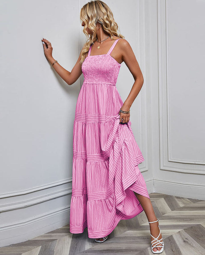 Women’s Maxi Dress – Smocked Bodice – Tiered Flowing Skirt – Lightweight Cotton – Spaghetti Straps