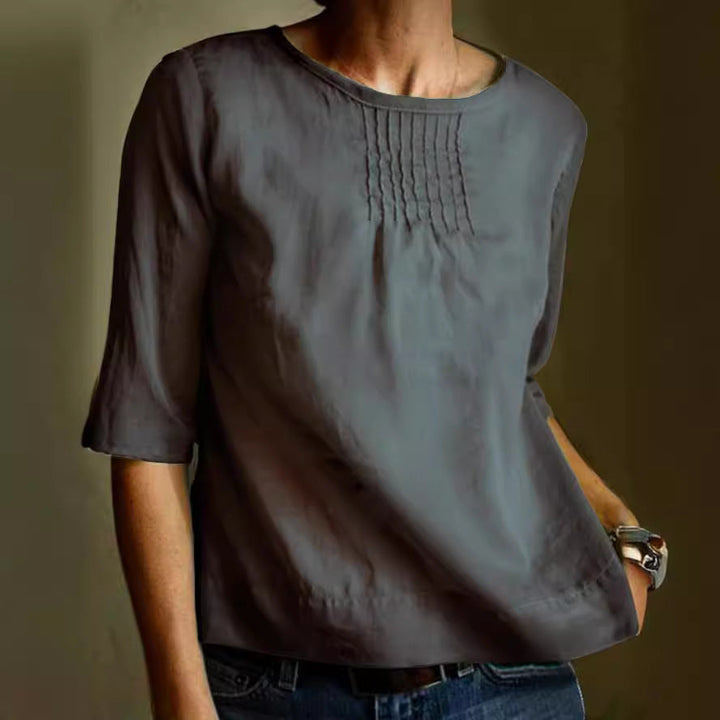 Women’s Blouse – Lightweight Cotton Blend – Relaxed Fit – Pintuck Front – 3/4 Sleeve