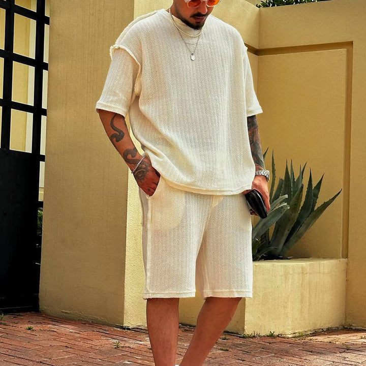 Men’s Lounge Set – Lightweight Cotton Blend – Relaxed Fit – Short Sleeve Top & Shorts