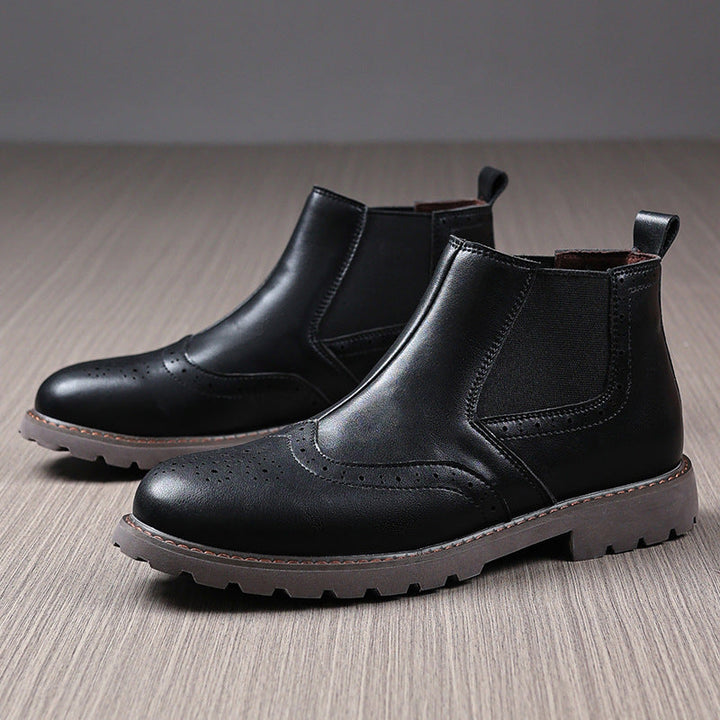 Men’s Chelsea Boots – Polished Leather – Brogue Detailing – Ankle High – Slip-On Fit