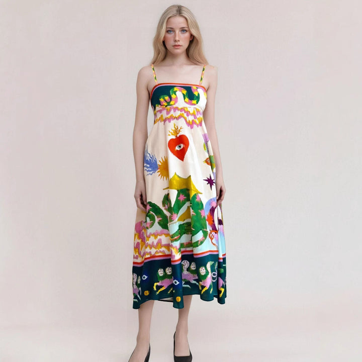 Women’s Maxi Dress – Lightweight Cotton – Flowy Fit – Thin Strap – Boho Print