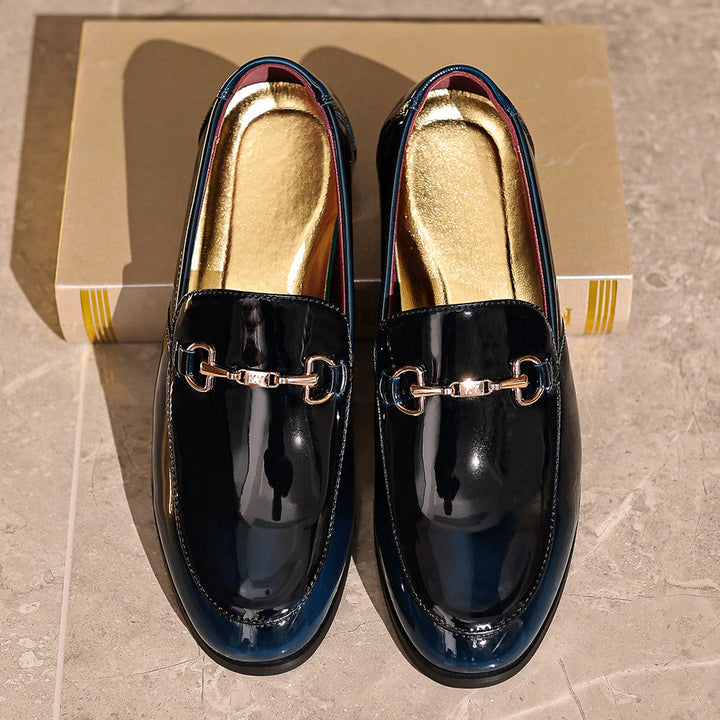 Men’s Dress Loafers – Patent Leather – Slip-On – Metal Bit Accent – Formal Footwear