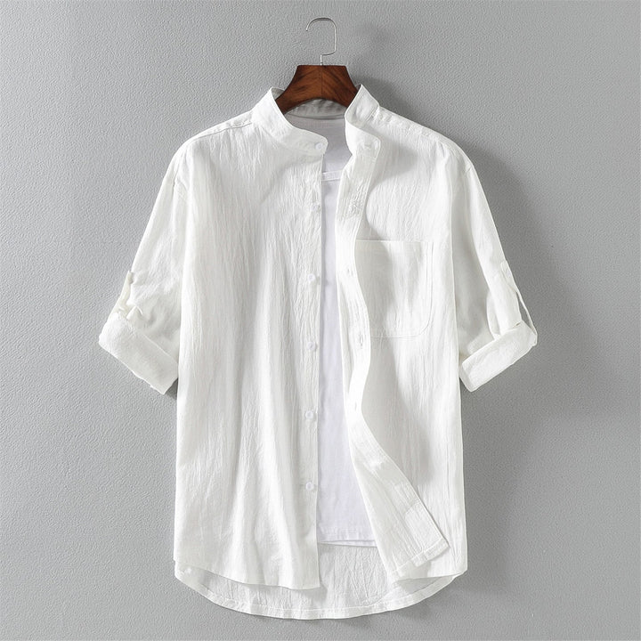 Men’s Casual Shirt - Long Sleeve - Mandarin Collar - Relaxed Fit - Breathable Cotton Blend