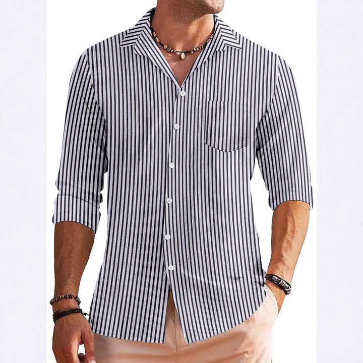 Men’s Long Sleeve Shirt – Regular Fit – Breathable Blend – Modern Stripe – Chest Pocket
